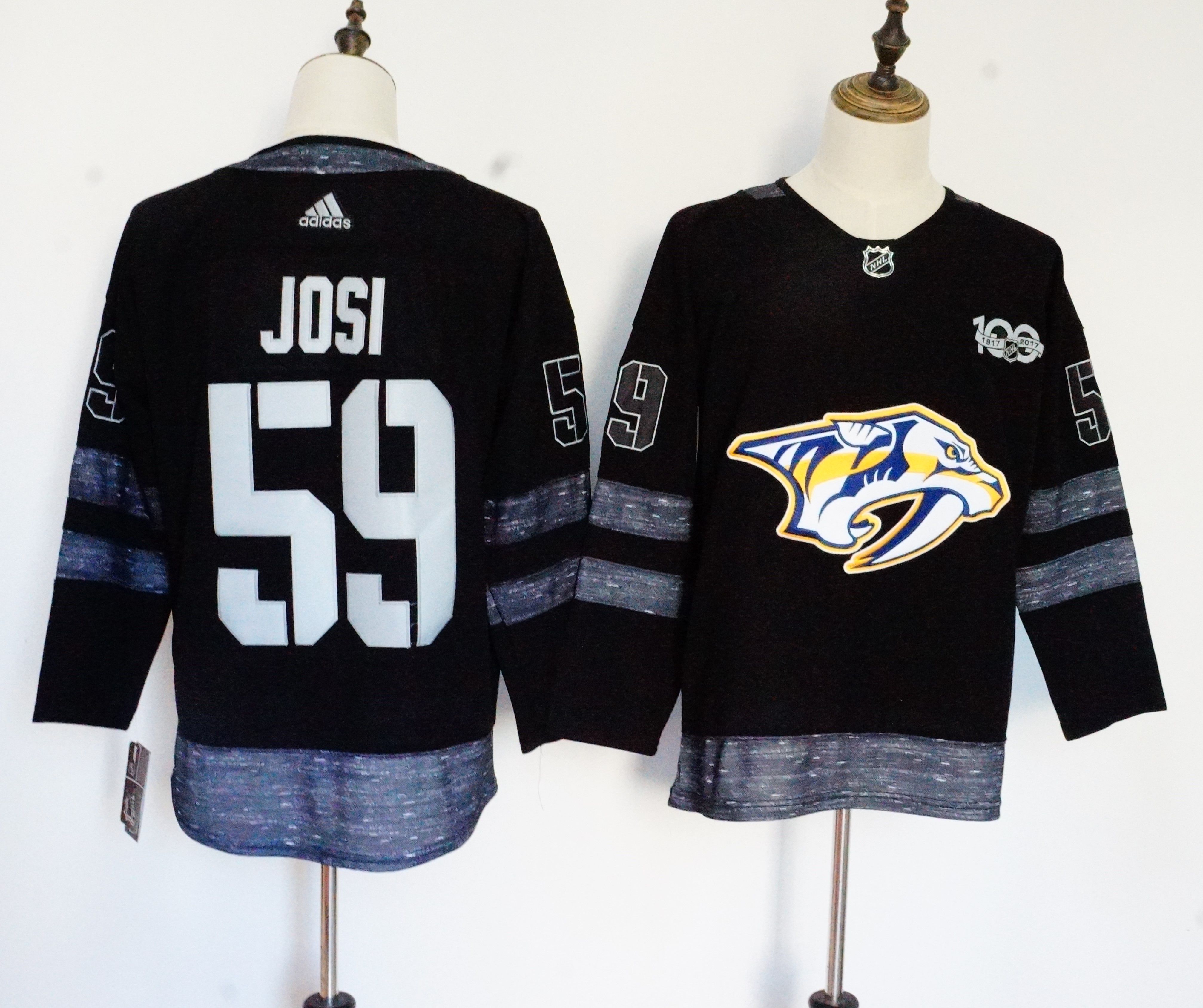 Men Nashville Predators 59 Josi Black 100th Anniversary Stitched Adidas NHL Jerseys